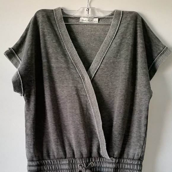 Another Love Womens Gray V-Neck Short Sleeve Tie Waist Wide Leg Playsuit Size L - Picture 2 of 7